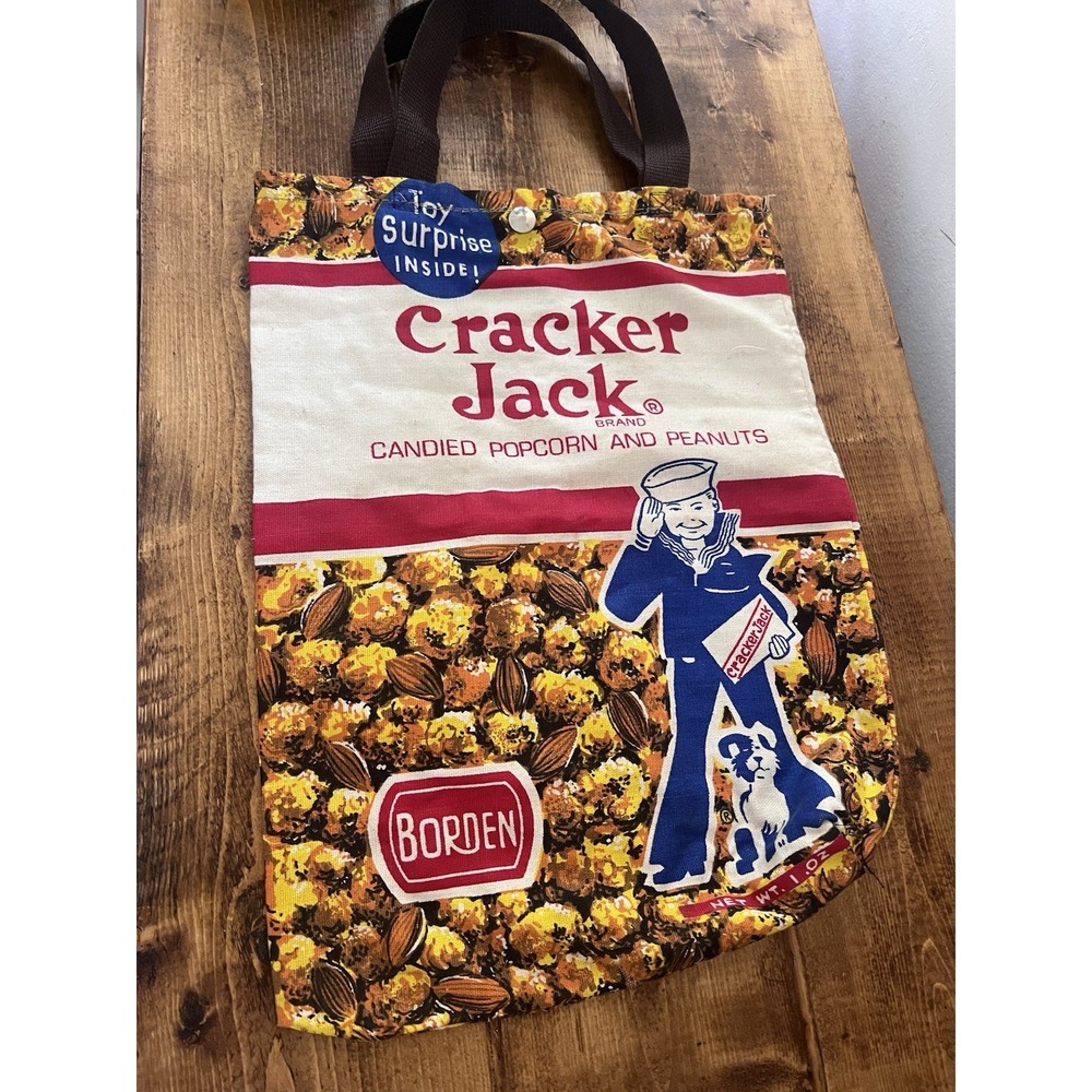 Vintage Large Cracker Jack Snack Popcorn Tote Advertisement Bag